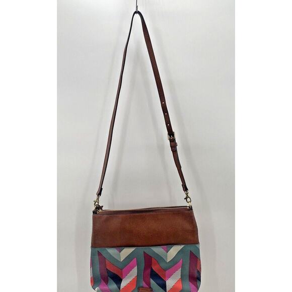 FOSSIL Fiona Crossbody Convertible Bag Purse Multicolor Geometric Chevron - Picture 5 of 12
